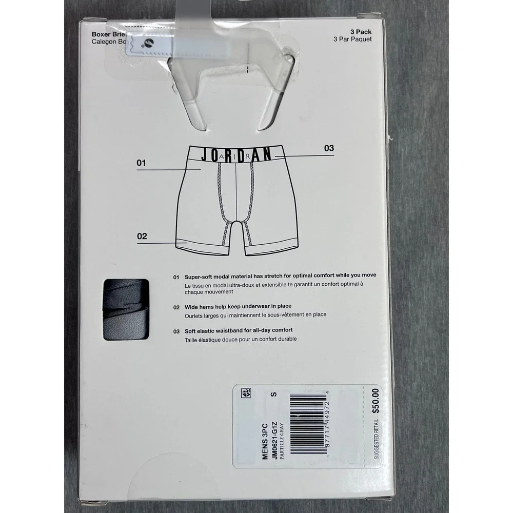 Nike Jordan Flight Modal Boxer Briefs 3 Pack Mens Small Particle Gray JM0621-G1Z